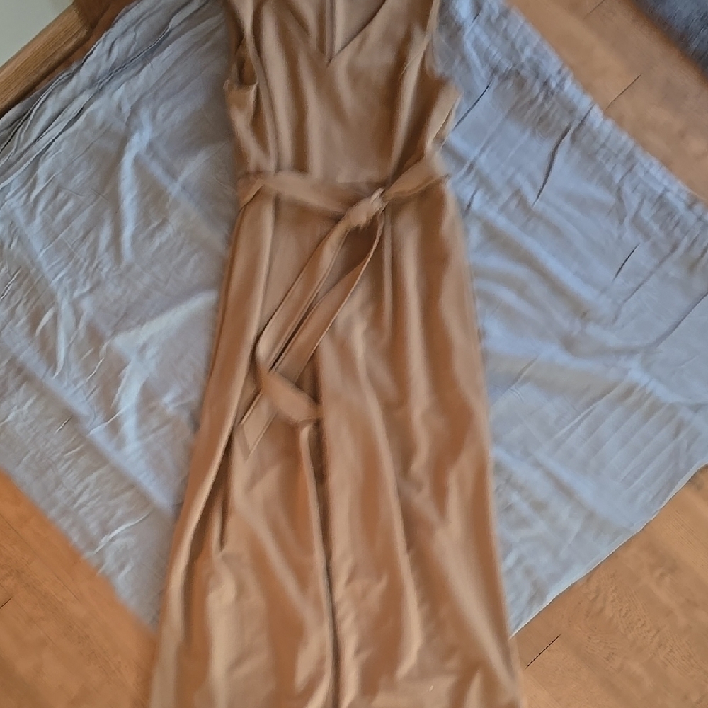 Calvin Klein Tan V-Neck Sleeveless Sheath Jumpsuit